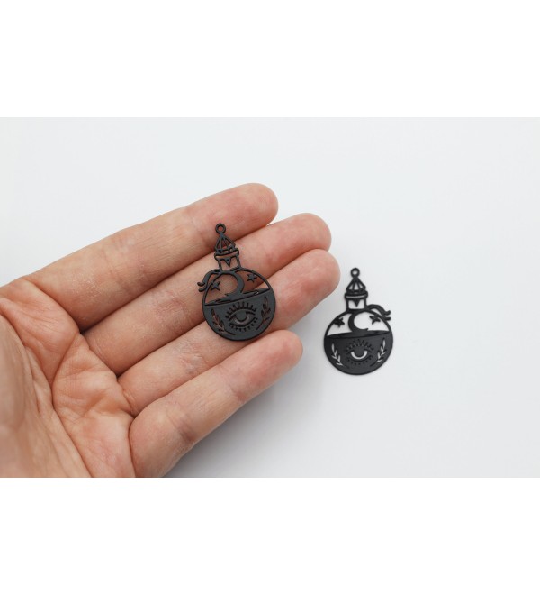 Black Bottle Charm, Magic Bottle Charm, Mystical Witchcraft Witchy Celestial Charm, DIY Charms Findings, Laser Cut Jewelry Supplies P-1340