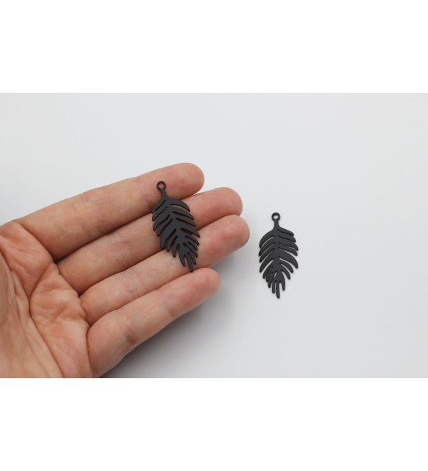 Laser Cut Black Leaf Charm, Monstera Plant Leaf Succulent Necklace Pendant, Drop Dangle Leaf Earring Charm, Steel Earring Findings P-1056