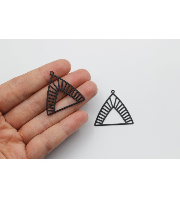 Black Plated Geometric Triangle Charm, Steel Connectors, Geometric Earring Charms, Stainless Steel Jewelry Making Supplies P-1931