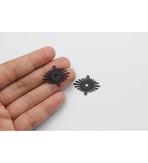 Black Plated Sun Connector, 2 Holes Connector, Sun Charm, Sun Pendant, Stainless Steel Earring Charms, Laser Cut Jewelry Supplies P-1386