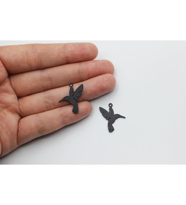 Black Plated Bird Charm, Bird Pendant, Hummingbird Dove Bird Charm, Stainless Steel Earring Charm, Laser Cut Jewelry Supplies P-1267