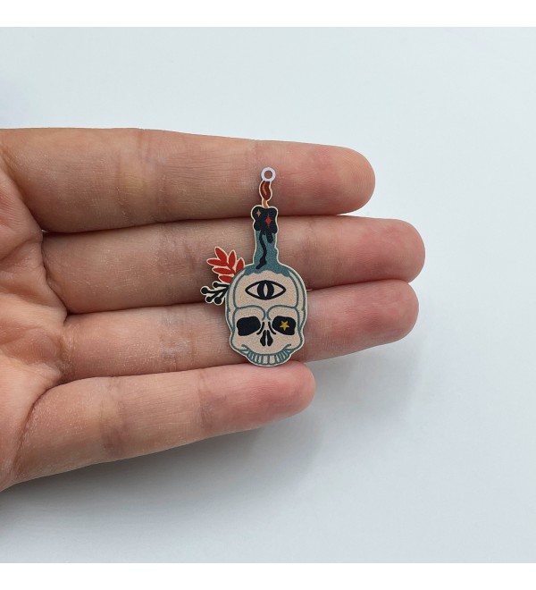 Stainless Steel Skull Charm, Candle Charm, Halloween Charms, Laser Cut Jewelry Supplies Painted Stainless Steel Earring Charms PTD-1077