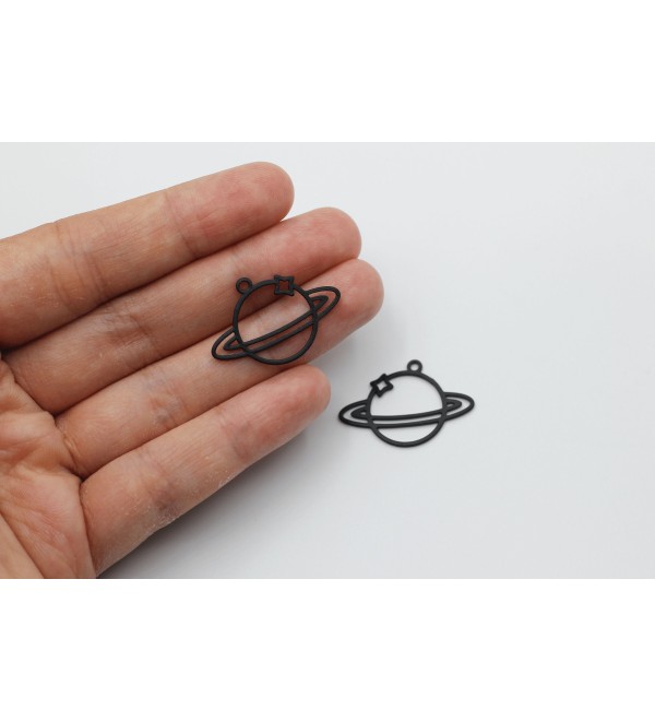 Black Plated Saturn Charm, Stainless Steel Planet Saturn Charm Pendant, Steel Earring Charms, Jewelry Making Supplies P-1076