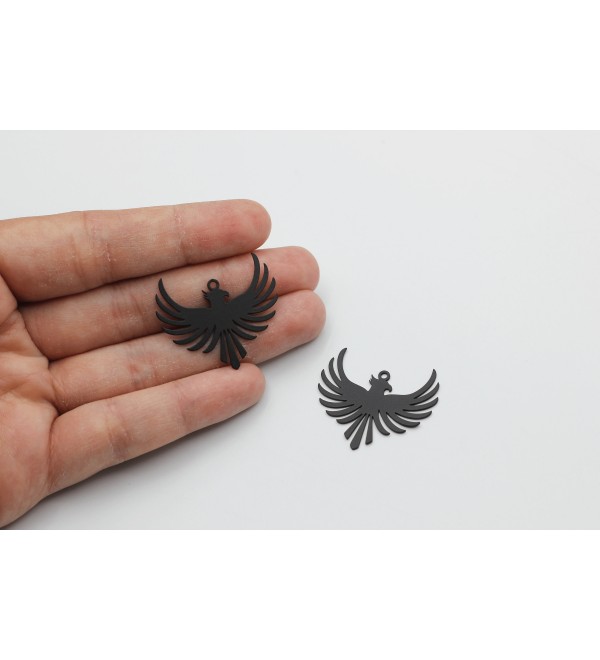 Black Plated Bird Charm, Phoenix Charm Pendant, Black Plated Charms for Jewelry Making, Earring Charms Findings 29x31mm P-1760