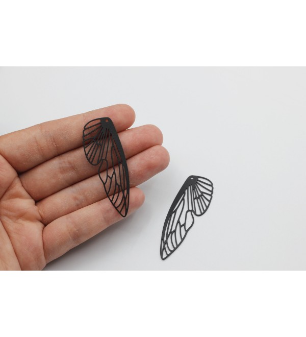 Black Wing Charm, Butterfly Wing Charm, Earring Components, Jewelry Making Supplies, Dragonfly Charm, Laser Cut Earring Charms P-1743