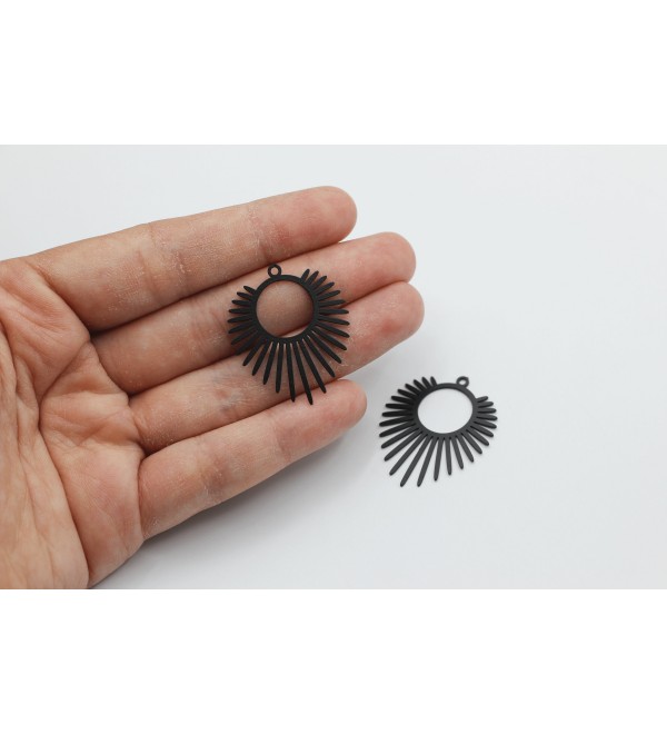 Black Plated Sun Charm, Stainless Steel Earring Connectors Charms, Sunshine Charm, Round Charm, Laser Cut Jewelry Making Supplies P-1851