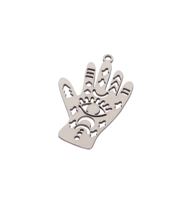 Stainless Steel Hand Charm, Moon Hand Evil Eye Charm Pendant, Palmistry Hand Charm, Stainless Steel Jewelry Making Supplies STL-3934