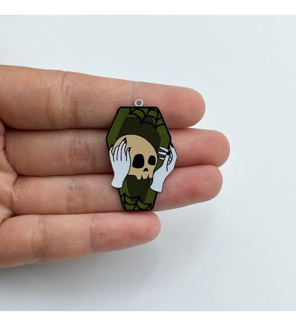 Coffin Charm, Painted Stainless Steel Halloween Charms, Skull Charm, Spooky Charms, Witch Charms, DIY Jewelry Making Supplies PTD-1068