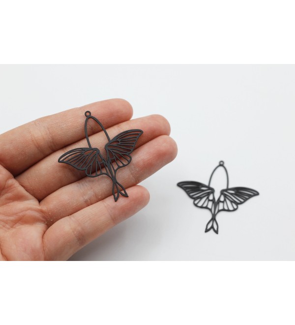 Black Moth Charm, Butterfly Wing Charm, Black Plated Earring Charms, Halloween Charms, Laser Cut Jewelry Supplies P-1738