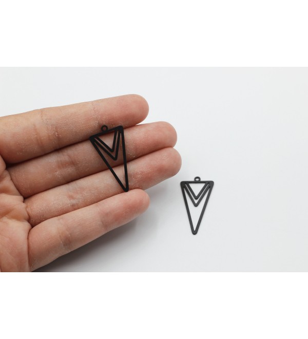 Black Plated Triangle Charm, Triangle Connector, Geometric Earring Charm, Laser Cut Earring Charms, Steel Jewelry Making Supplies P-1803