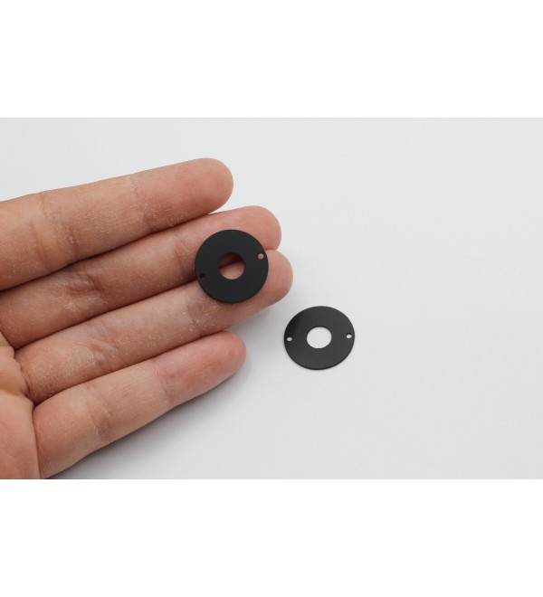 Black Plated Round Connector Charm, Round Links, 2 Hole Earring Connectors, Steel Earring Findings, Laser Cut Jewelry Supplies P-1204