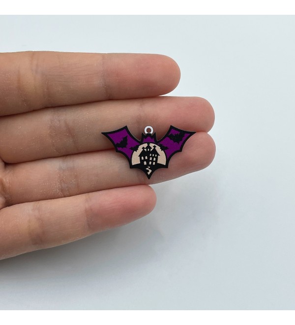 Bat Charm, Haunted Castle Charm Pendant, Colored Stainless Steel Jewelry Charms, Laser Cut Jewelry Making Supplies PTD-1081