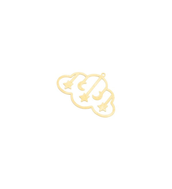 Brass Cloud Charm, Brass Crescent Moon and Stars Charm, Celestial Charms for Jewelry Making, Laser Cut Jewelry Supplies RW-2019