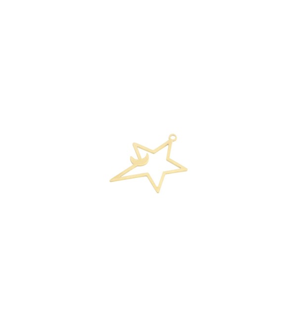 Raw Brass Cutout Star Charm, Crescent Moon Star Necklace Earring Charm, Open Star Earring Frame Findings, Jewelry Supplies RW-2033