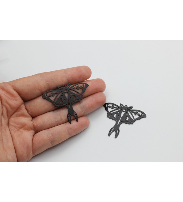 Black Plated Butterfly Charm, Crescent Moon Moth Charm, Earring Charms Findings, Stainless Steel Jewelry Making Supplies  P-1935