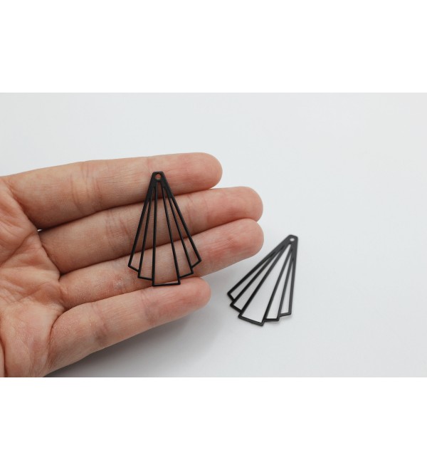 Black Plated Earring Charm, Geometric Fan Shaped Earring Charm, Steel Rhombus Charm, Earring Connectors, Laser Cut Steel Earrings P-1489