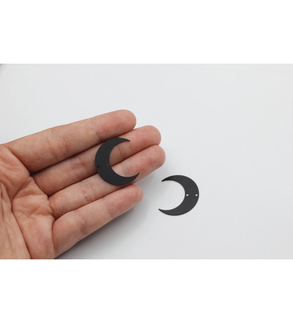 Black Plated Moon Connector, Crescent Moon Charm, Crescent Moon Connector, Laser Cut Jewelry Making Supplies P-1980