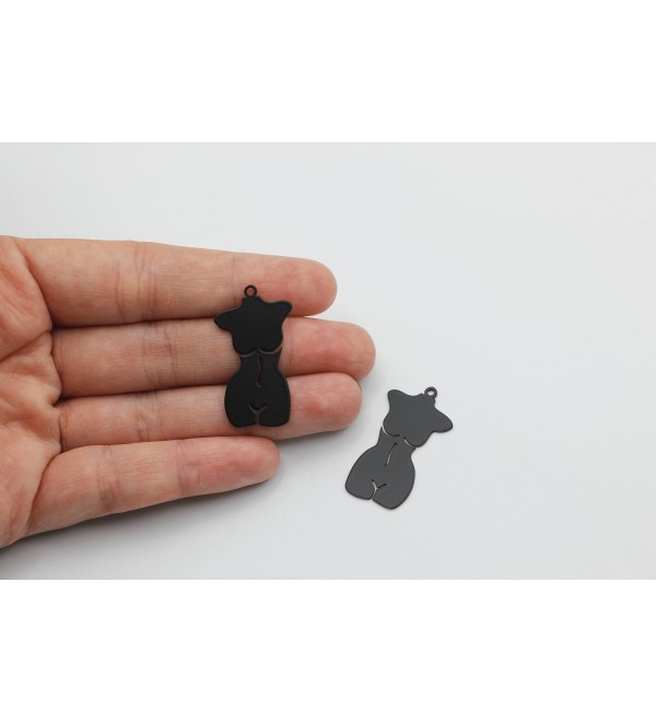 Black Plated Female Body Charm, Female Figure Charm, Steel Charms for Jewelry Making, Laser Cut Charms, Earring Charms P-1863