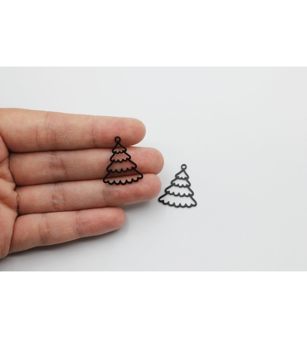 Black Plated Christmas Tree Charm, Tree Charm, Stainless Steel Christmas Charms, Earring Charms, Laser Cut Jewelry Making Supplies P-1463