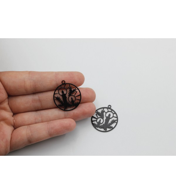 Black Plated Steel Christmas Charms, Christmas Candles Charm, Christmas Findings, Earring Charms, Laser Cut Jewelry Supplies P-1375