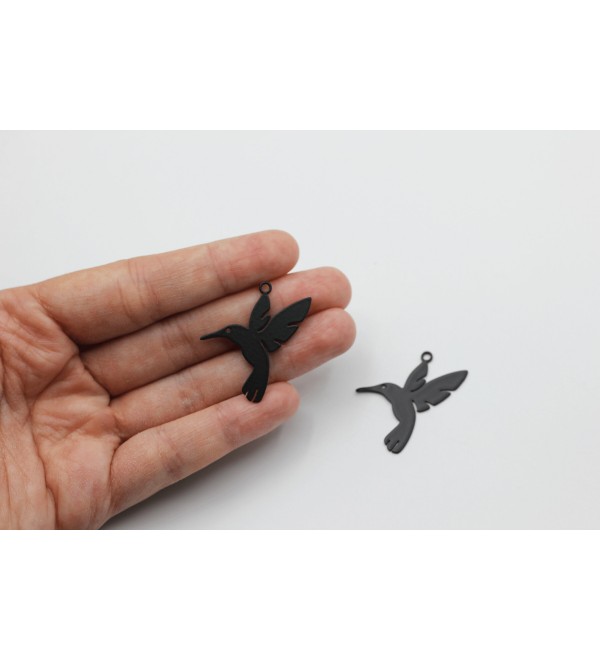 Black Plated Bird Charm, Bird Pendant, Hummingbird Dove Bird Charm, Stainless Steel Earring Charm, Laser Cut Jewelry Supplies P-1042