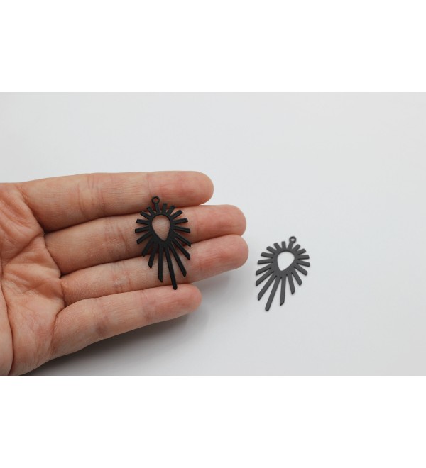 Black Plated Sun Charm, Sunburst Charm, Steel Earring Connectors Charms, Sunshine Charm, Laser Cut Jewelry Supplies P-1888