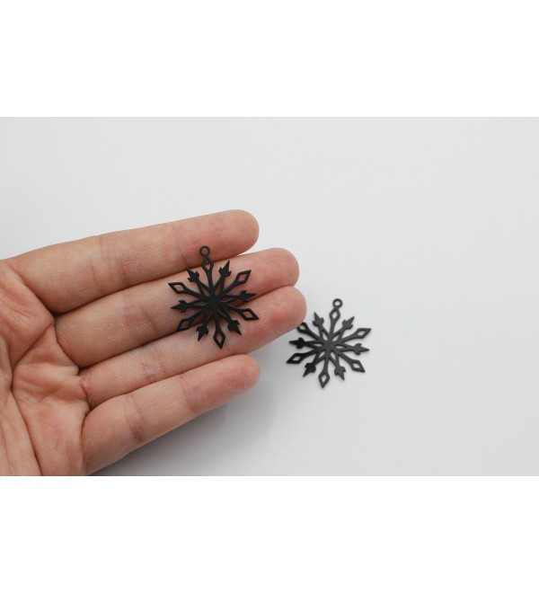 Black Plated Snowflake Charm, Christmas Charms, Snowflake Pendant, Winter Charms, Earring Charms Jewelry Making Supplies P-1631