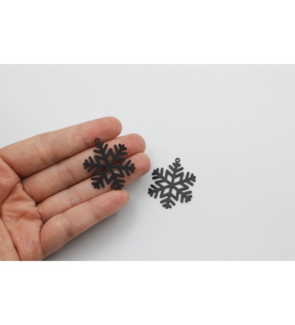 Black Plated Christmas Stainless Steel Charm, Snowflake Charms, Snowflake Pendant, Winter Charms, Earring Charms Jewelry Supplies P-1413