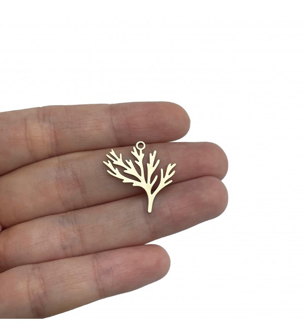 Raw Brass Leaf Charm, Laser Cut Leaf Pendant, Coral Branch Charm, Plant Charms, Laser Cut Metal Supplies Brass Jewelry Findings RW-2066