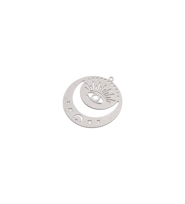 Stainless Steel Round Evil Eye Charm, Moon and Evil Eye Earring Charms, Laser Cut Jewelry Making Supplies STL-3951