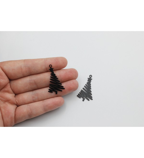 Black Plated Christmas Tree Charm, Tree Charm, Christmas Charms, Earring Charms, Laser Cut Jewelry Making Supplies P-1628