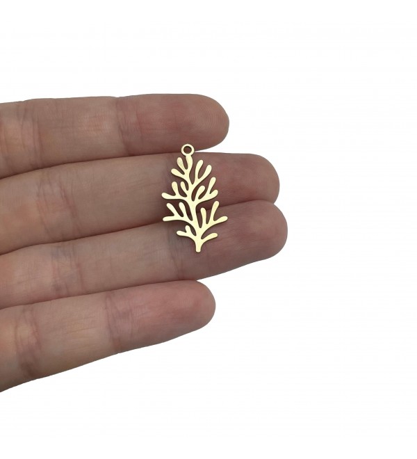 Raw Brass Coral Charm, Brass Leaf Charm, Tree Leaf Plant Charm, Brass Earring Charms, Jewelry Making Supplies RW-2063