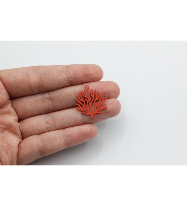 Coated Stainless Steel Coral Charm, Coral Reef Pendant, Tree Leaf Plant Charm, Steel Earring Charms, Laser Cut Jewelry Supplies P-1308