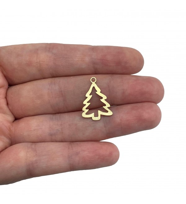 Small Brass Christmas Tree Charms, Brass Tree Charms Findings, Wholesale Jewelry Making Supplies, Christmas Holiday Charms RW-2101