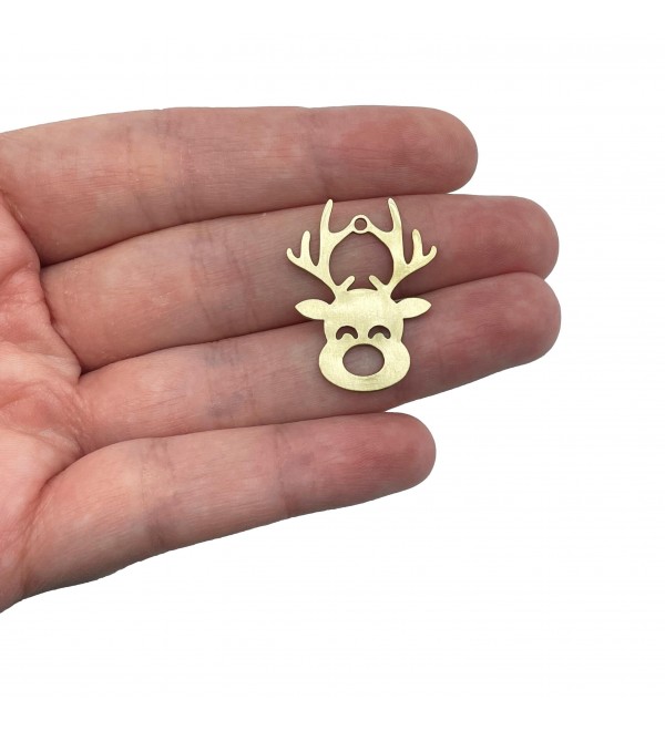 Brass Reindeer Charm, Christmas Charms, Laser Cut Findings Wholesale, Deer Animal Charms, Brass Jewelry Making Supplies RW-2070