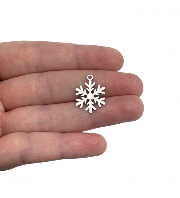 Steel Snowflake Charm, Tiny Snowflake Pendant, Christmas Winter Holiday Charms, Dainty Charms, DIY Jewelry Making Supplies STL-4105