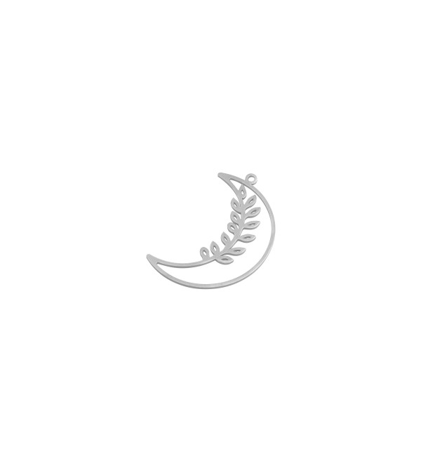 Stainless Steel Moon Charm, Crescent Moon Leaf Branch Charm, Steel Jewelry Making Components, Laser Cut Earring Charms 23x25x0.80mm STL-4112