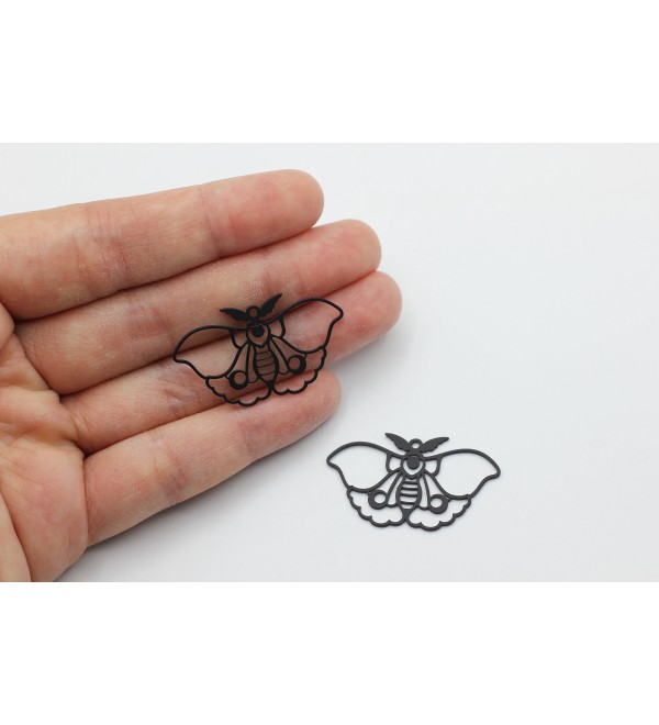 Black Butterfly Charm, Moth Charm, Lunar Moth Charm Pendant, Black Earring Charms, Laser Cut Jewelry Making Supplies P-1312