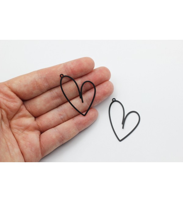 Black Plated Heart Charm, Open Heart Charm Pendant, Jewelry Making Accessories, Laser Cut Earring Necklace Charms P-2012