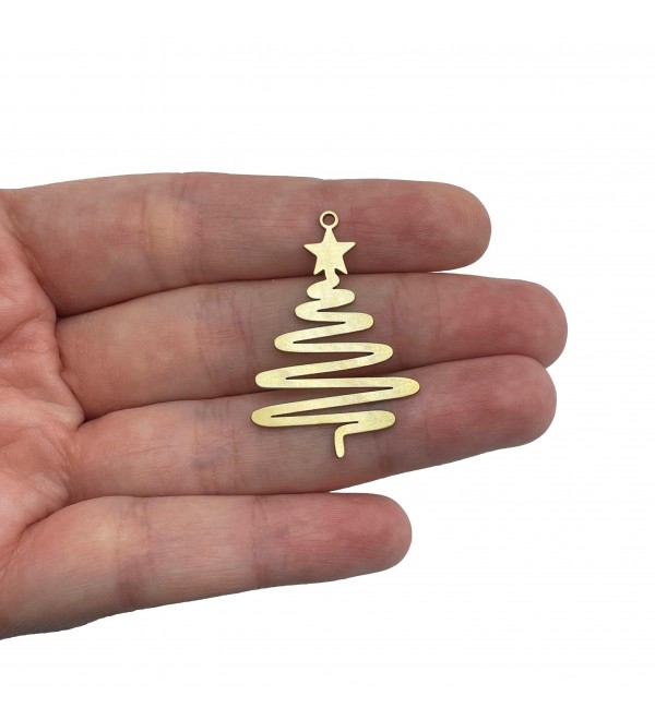 Raw Brass Christmas Tree Charm, Winter Charm, Christmas Charms, Holidays Jewelry, Brass Jewelry Findings 25x37x0.80mm RW-2081