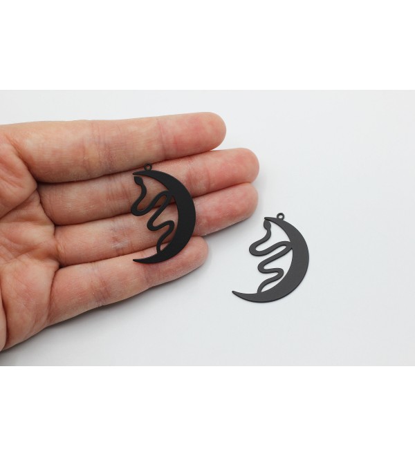 Black Plated Snake Charm, Crescent Moon Snake Charm, Earring Charms Findings, Laser Cut Snake Steel Jewelry Making Supplies P-1950