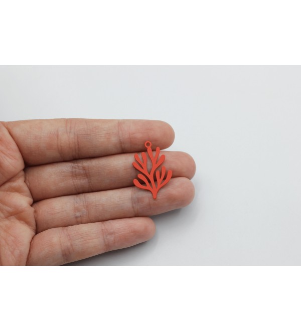 Pink Leaf Charm, Coral Branch Charm, Coated Steel Leaf Charm, Stainless Steel Earring Charms, Jewelry Making Supplies Findings P-2061