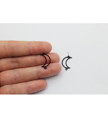 1 Pair Black Moon Stud Earrings, Crescent Moon Earrings, Moon Earring with 1 Loop, DIY Jewelry Making Supplies P-1658