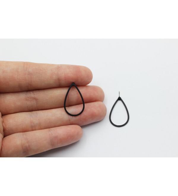 1 Pair Black Plated Teardrop Stud Earrings, Steel Drop Earring Posts, Drop Stud, Earring Posts, Laser Cut Jewelry Making Supplies P-1465