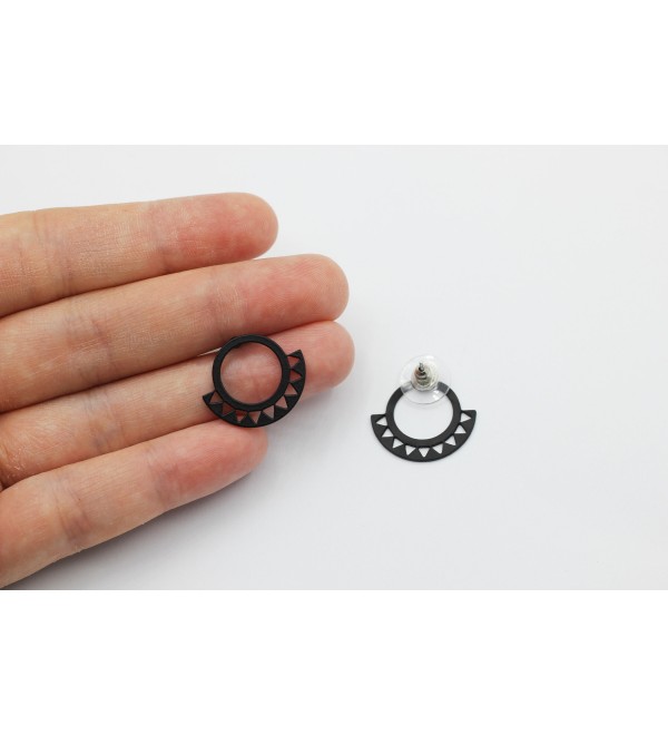 1 Pair Black Plated Earring Studs, Steel Circle Studs, Geometric Earring Studs, Earring Posts, Steel Connector Studs Findings P-1460