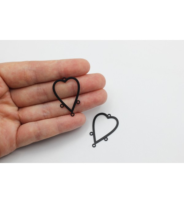 Black Plated Heart Connector, Heart Link Connector, Earring Connectors, Laser Cut Jewelry Making Accessories Supplies P-2009