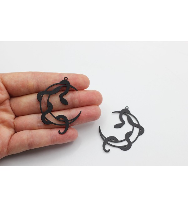 Black Snake Charm, Crescent Moon Snake Charm, Earring Charms Components, Laser Cut Steel Jewelry Supplies P-1939