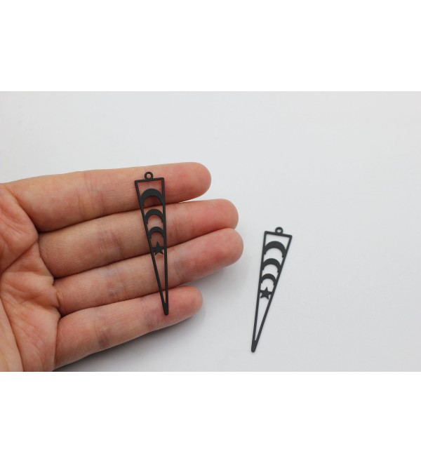 Black Plated Triangle Charm, Triangle Crescent Moon Spike Charm, Moon and Star Connector Charm, Jewelry Making Supplies P-1588