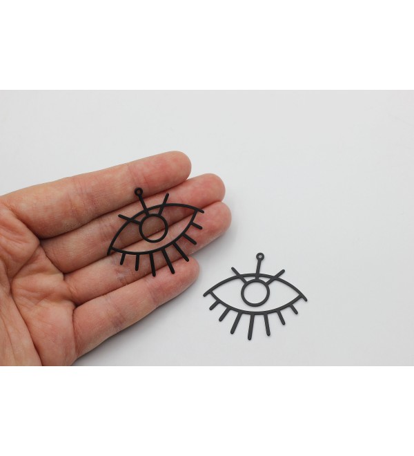 Black Plated Eye Charm, Geometric Oval Eye Pendant, Laser Cut Evil Eye Necklace Earring Charm, Good Luck Charms Jewelry Supplies P-2115