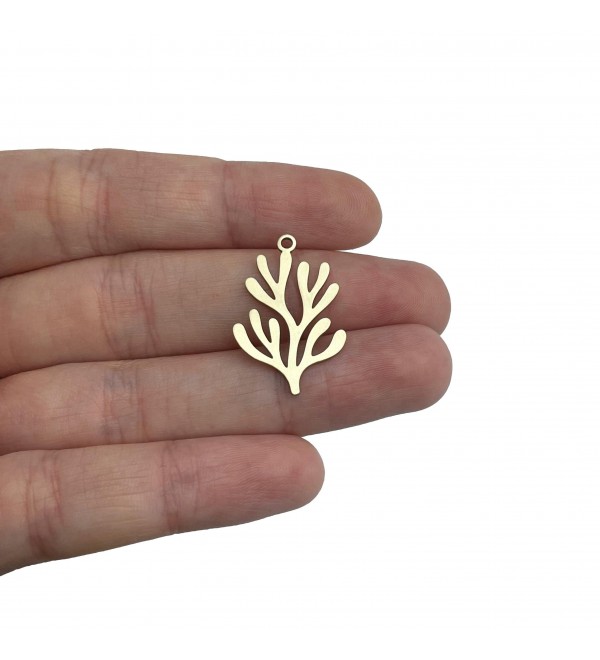 Raw Brass Leaf Charm, Brass Coral Charm, Tree Leaf Plant Charm, Laser Cut Brass Earring Charms, Jewelry Making Supplies RW-2061